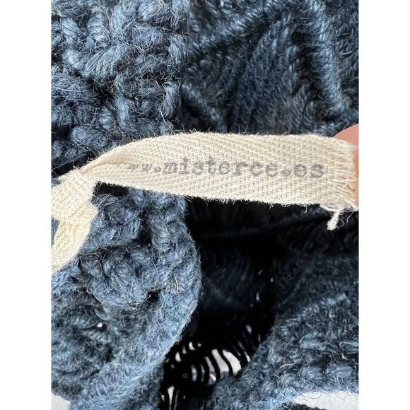 Free People Mister Ce Double Handle Jute Tote Blue Woven Bag - Picture 5 of 5